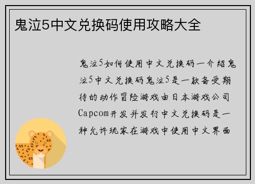 鬼泣5中文兑换码使用攻略大全